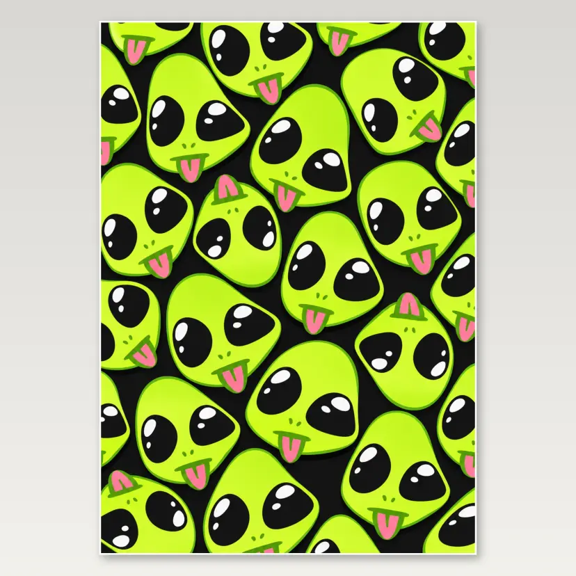 Neon Alien Faces A4 Poster