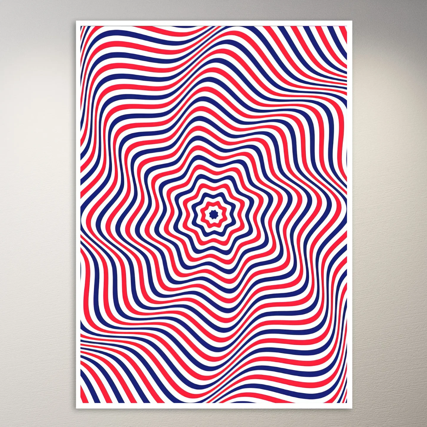 Red, White, and Blue Wavy Stripes Poster
