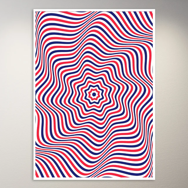 Red, White, and Blue Wavy Stripes Poster