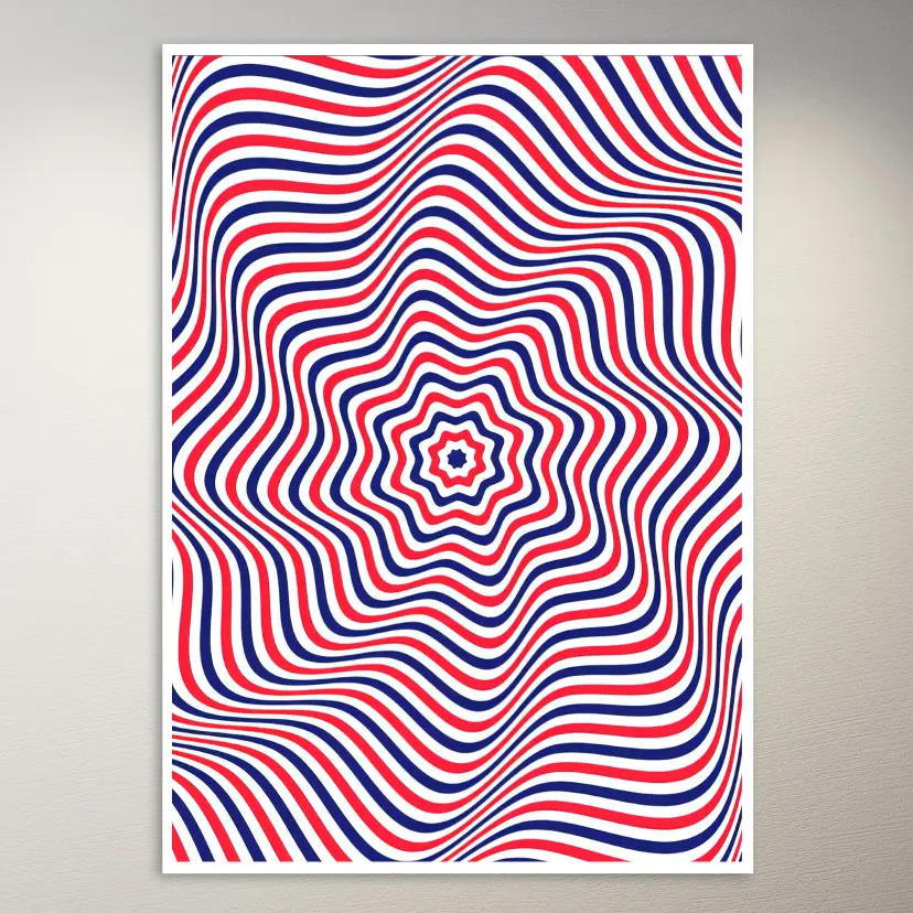 Red, White, and Blue Wavy Stripes Poster