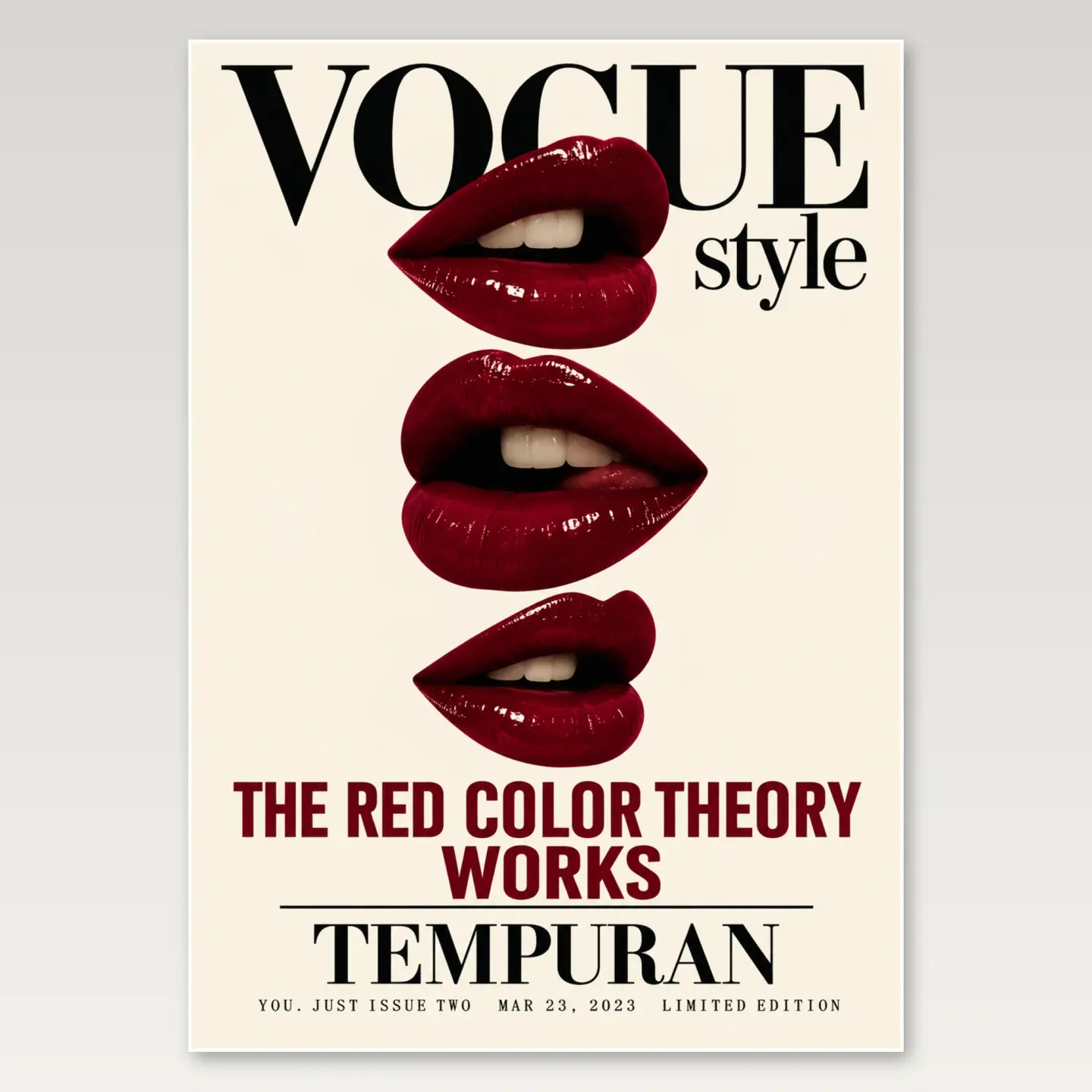 Cherry Vogue Lips A4 Poster mockup