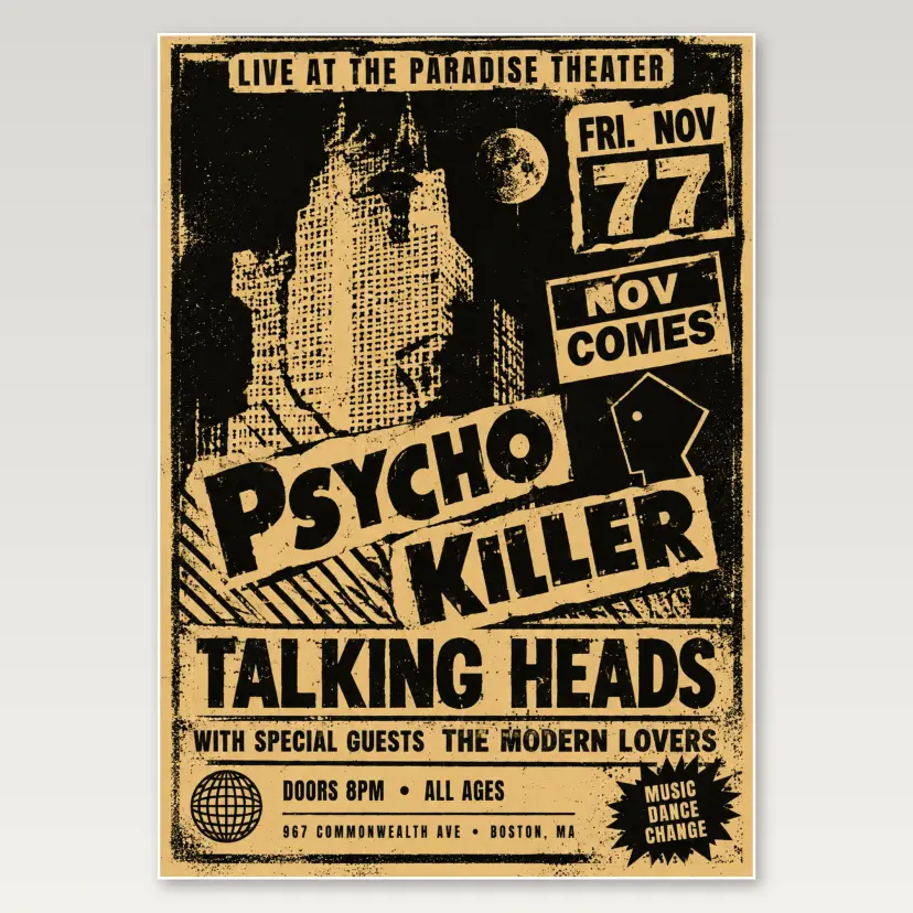 Psycho Killer Talking Heads A4 Poster