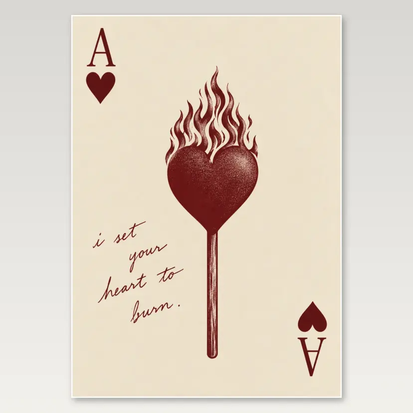 Burning Heart Playing Card A4 Poster