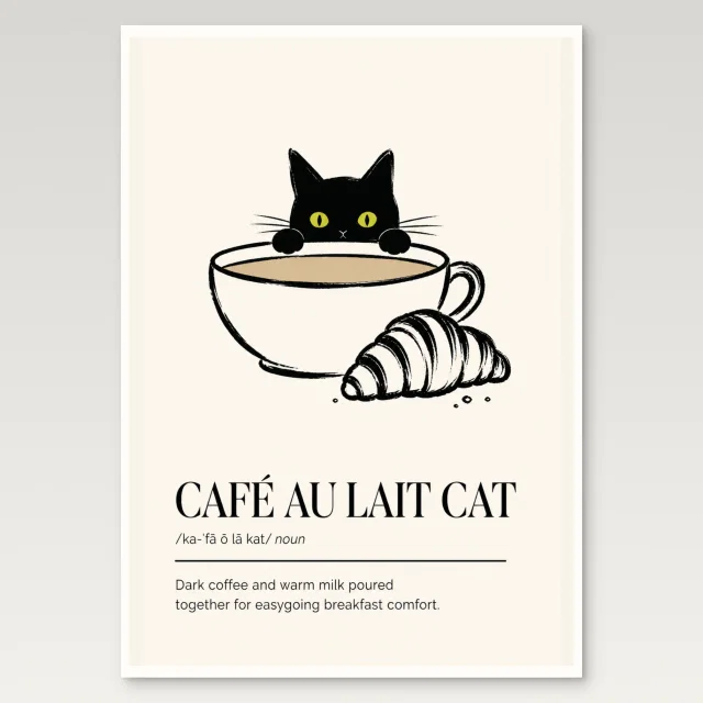 Cafe au Lait Cat Poster