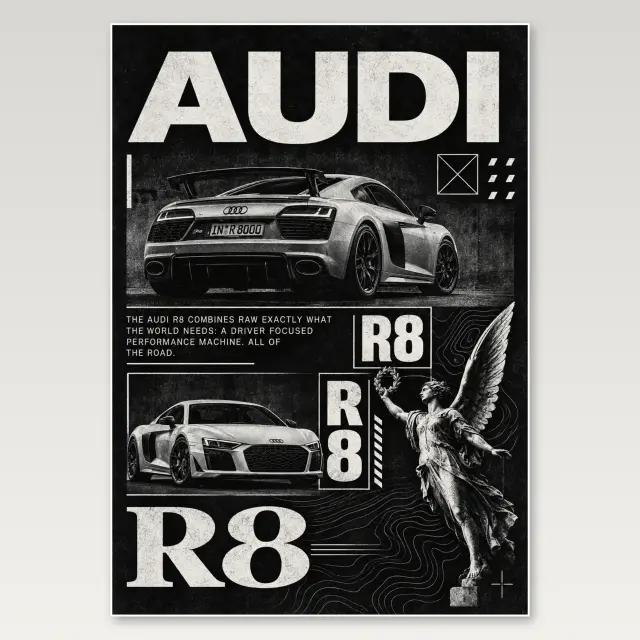Audi R8 Monochrome A4 Poster