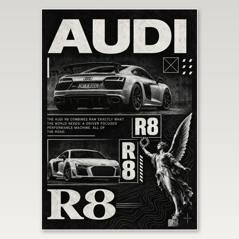 Audi R8 Monochrome A4 Poster