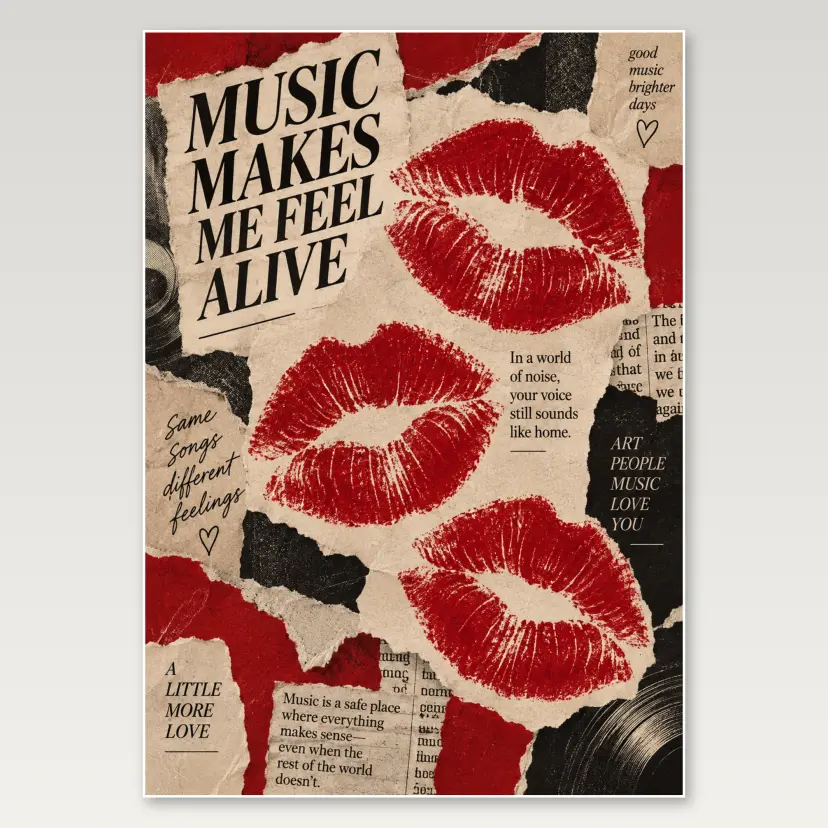 Red Lipstick Kiss Editorial A4 Poster