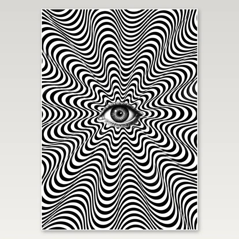 Black White Wavy Eye A4 Poster
