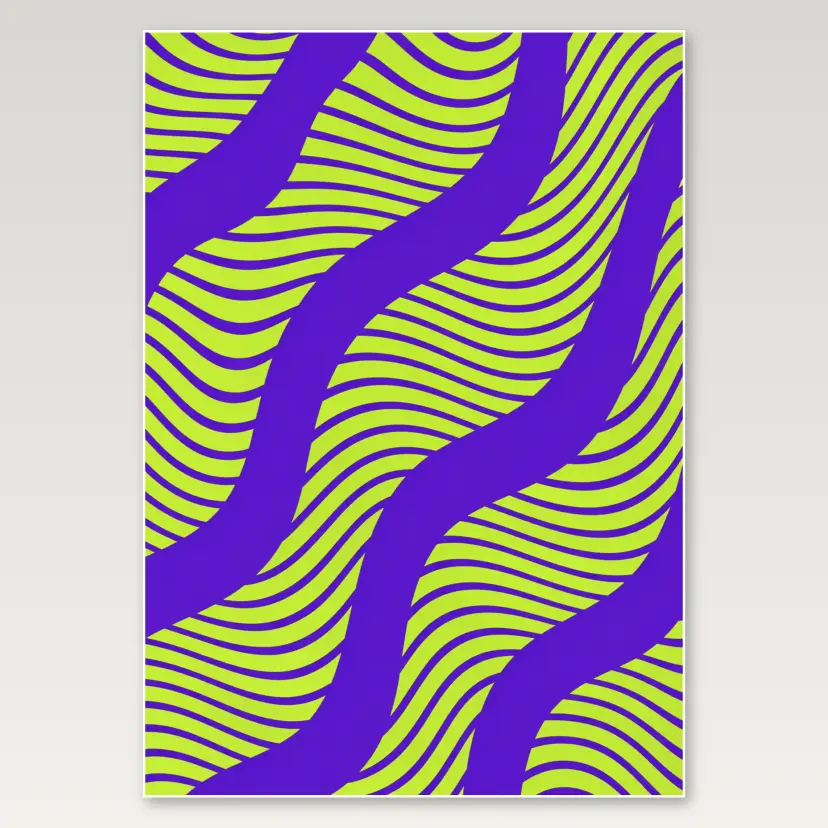 Lime Purple Flowing Stripes A4 Poster