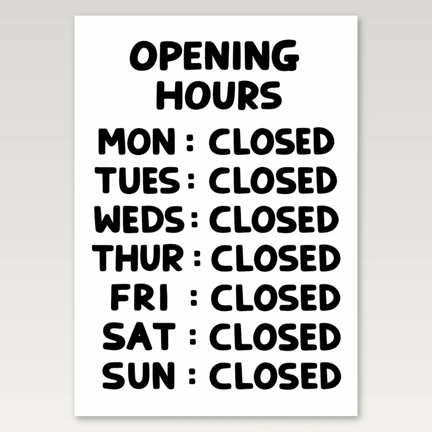 Opening Hours Closed A4 Poster mockup