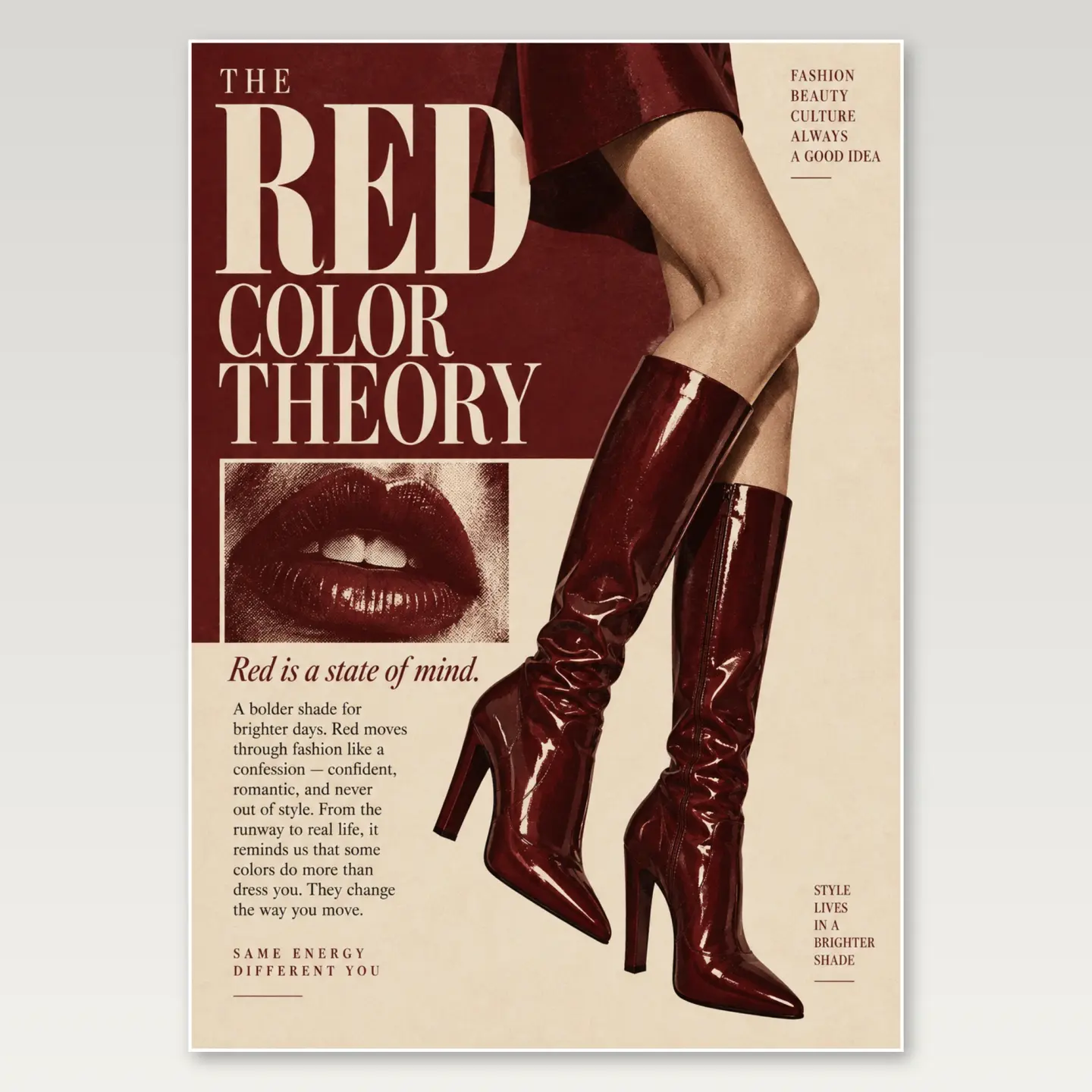 Red Color Theory Boots A4 Poster mockup