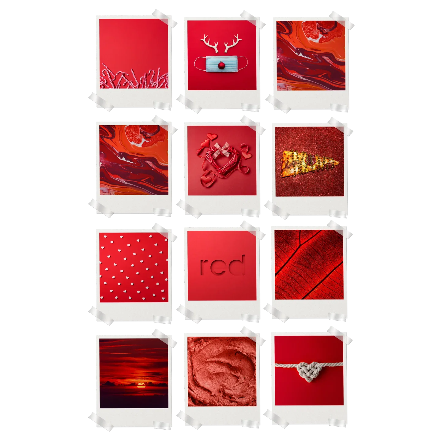Red Abstract Prints Set of 12