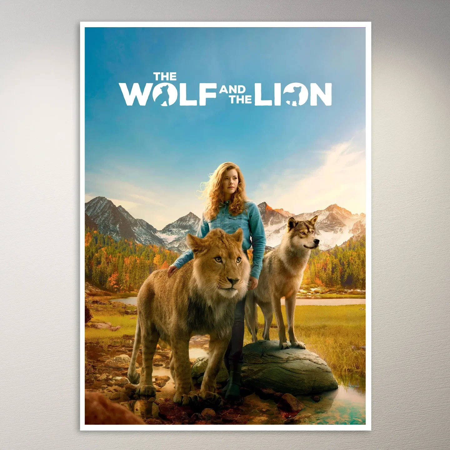 Girl With Wolf and Lion Poster
