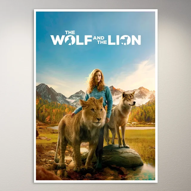 Girl With Wolf and Lion Poster