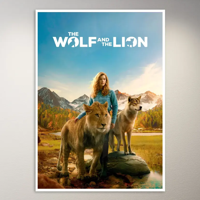 Girl With Wolf and Lion Poster