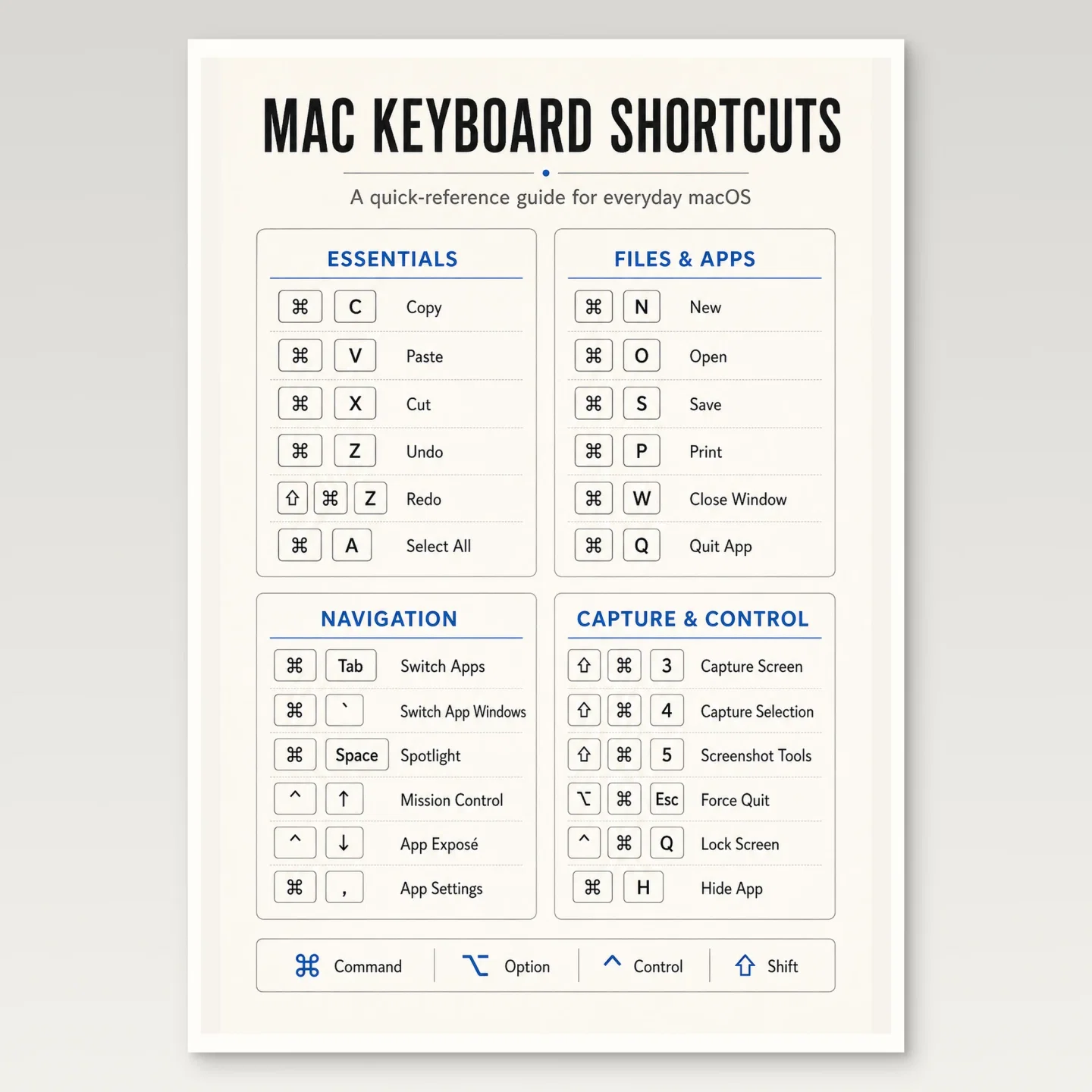 Mac Keyboard Shortcuts Poster mockup