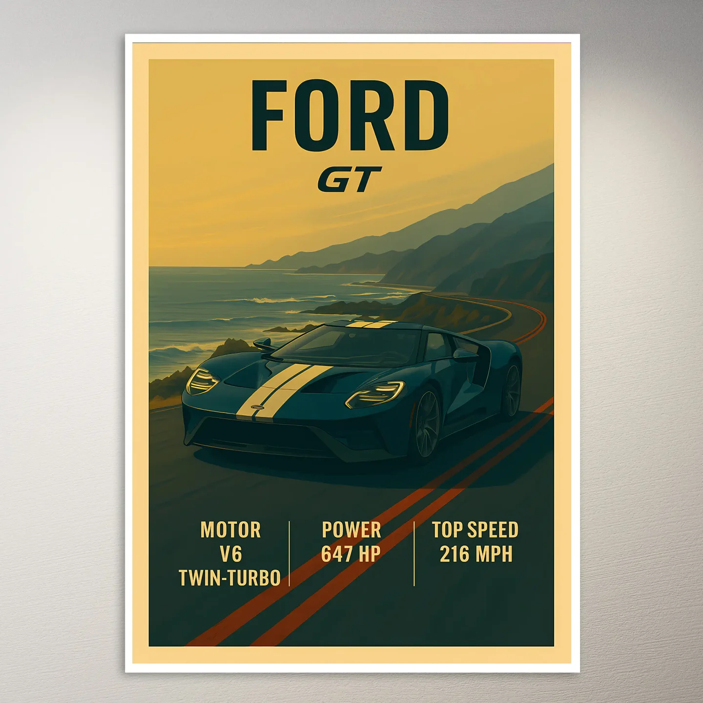 Ford GT Supercar Coastline Poster