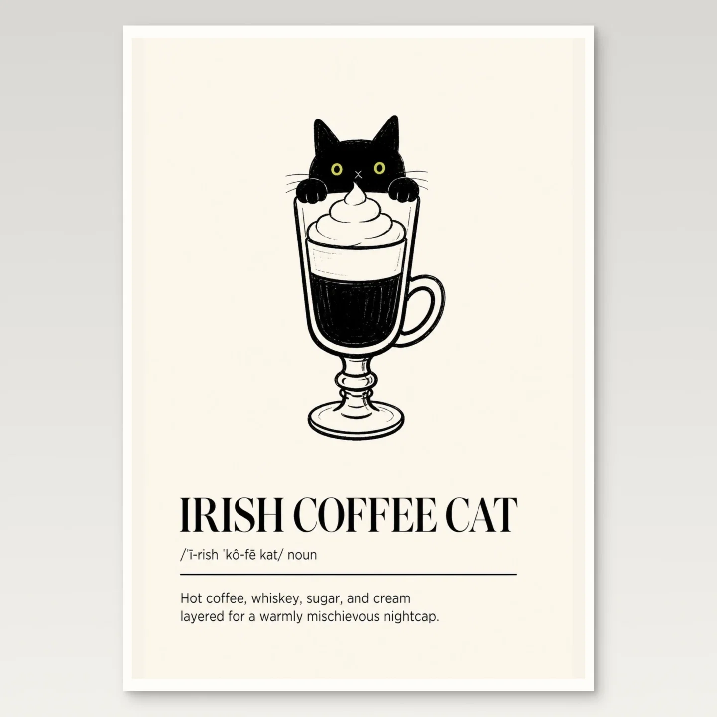 Irish Coffee Cat Poster mockup