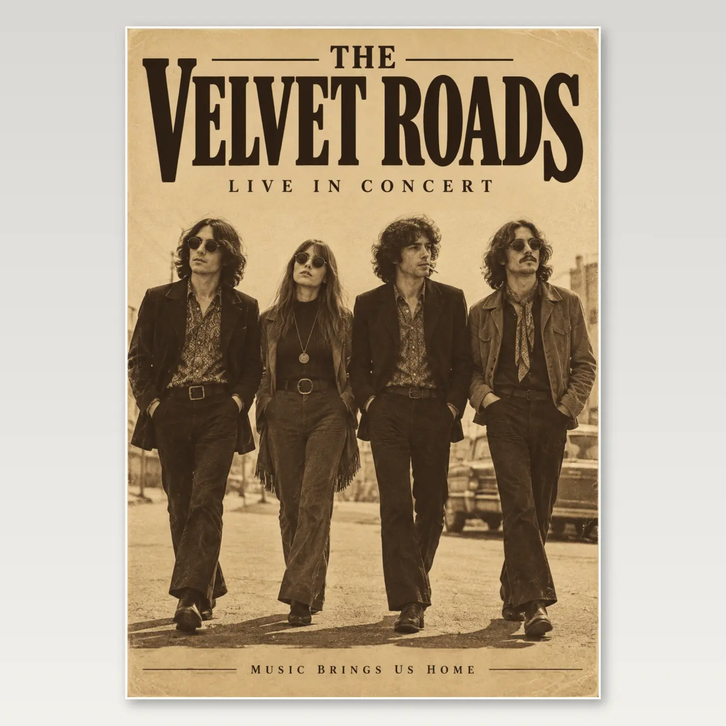 Four Musicians Walk A4 Poster mockup