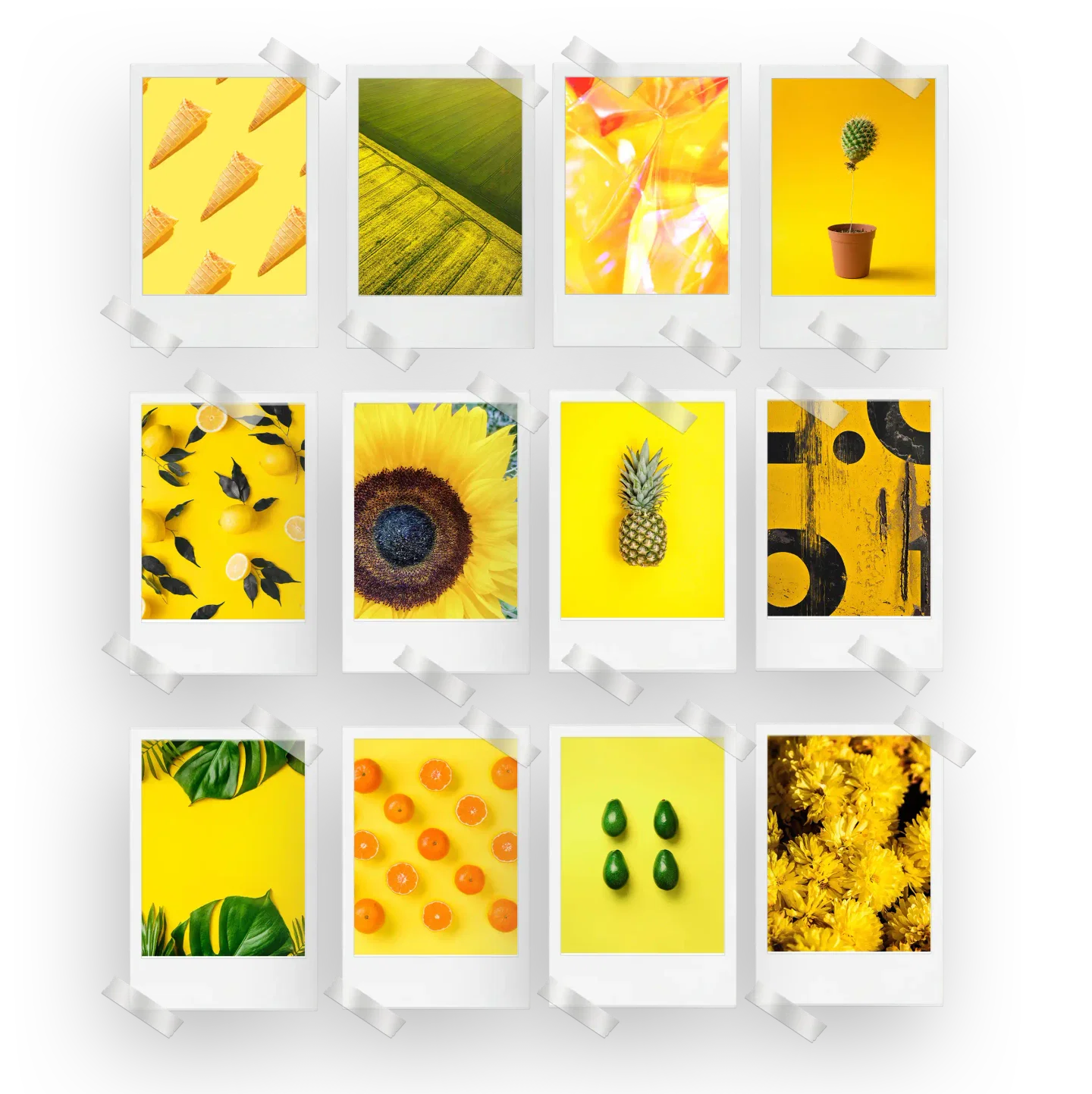 Yellow Abstract Prints Set of 12