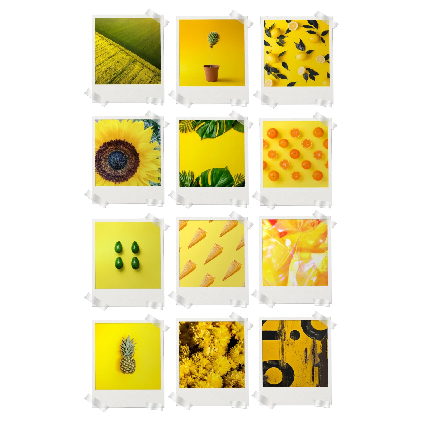 Yellow Abstract Prints Set of 12