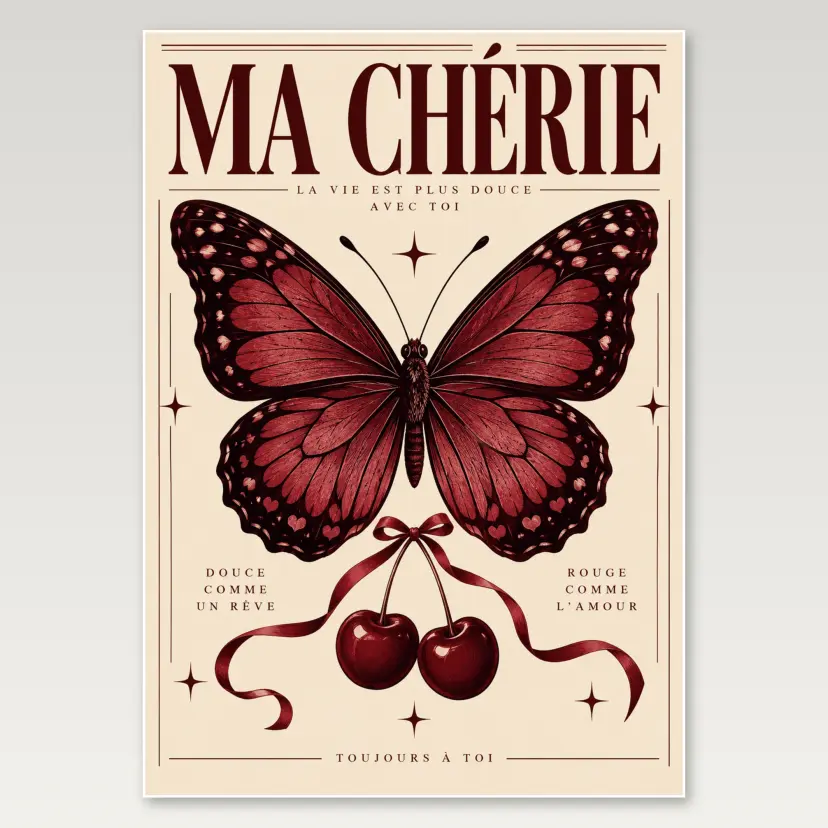 Cherry Butterfly Cutout A4 Poster