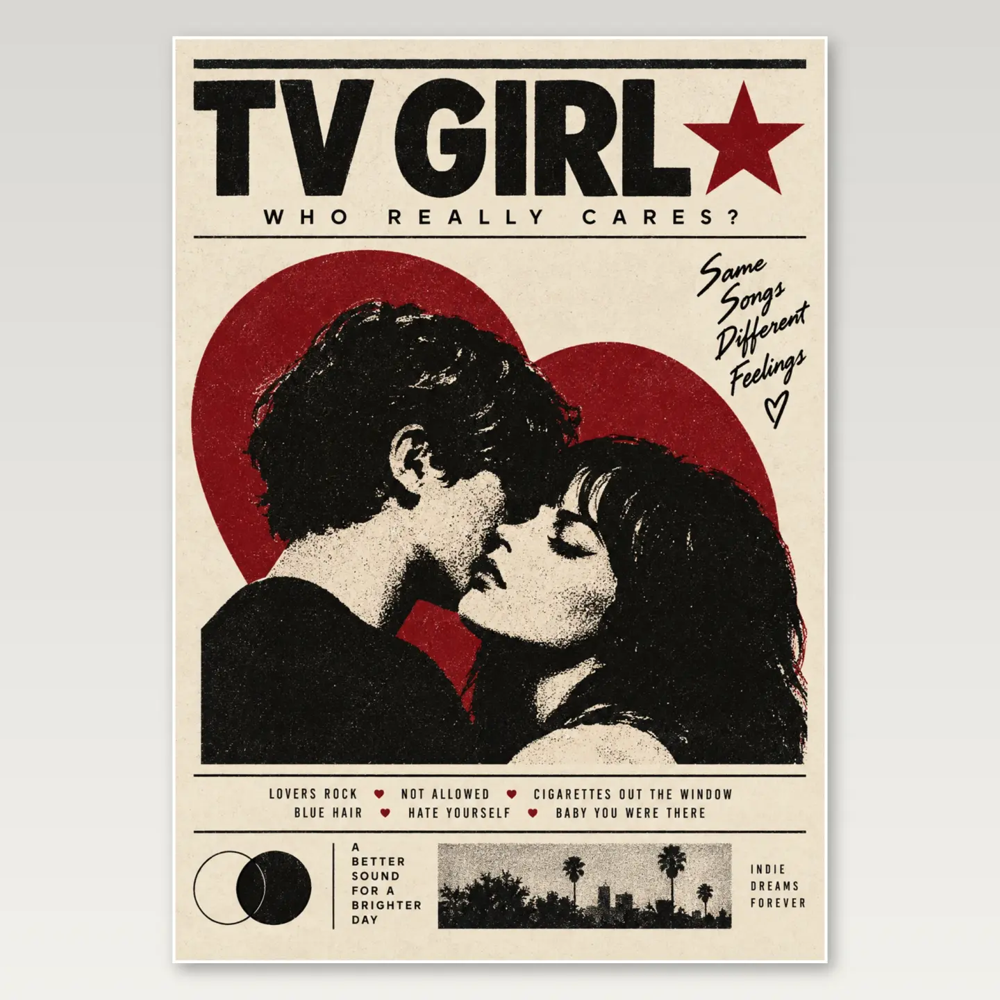 TV Girl Black Cream A4 Poster mockup