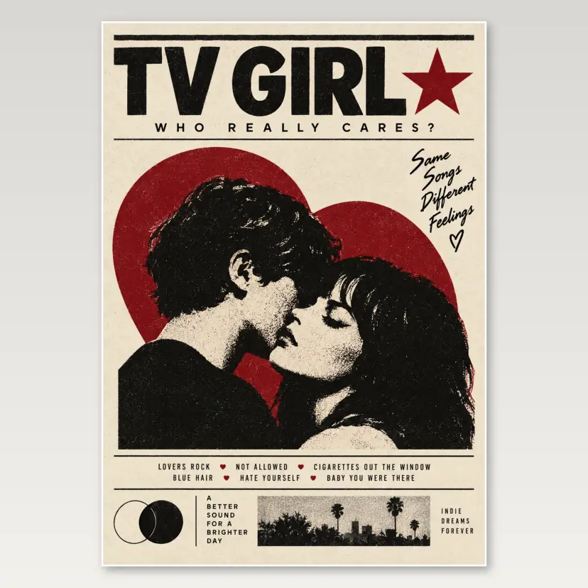 TV Girl Black Cream A4 Poster