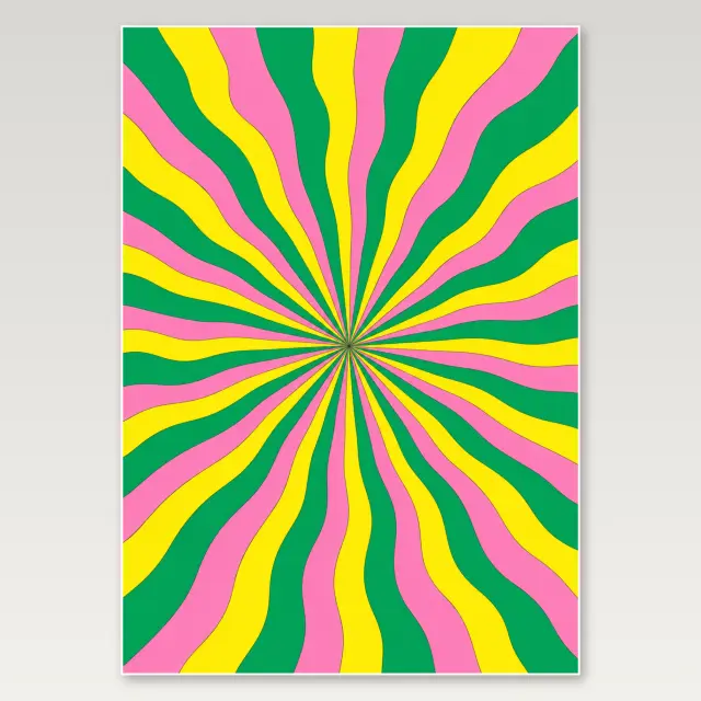 Green Pink Yellow Rays A4 Poster