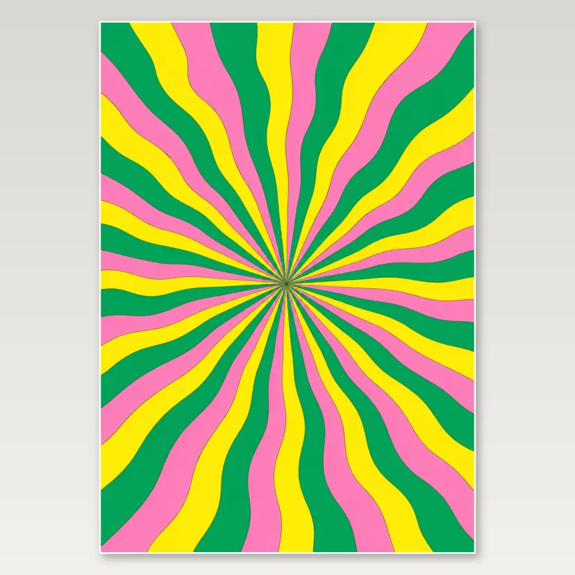 Green Pink Yellow Rays A4 Poster