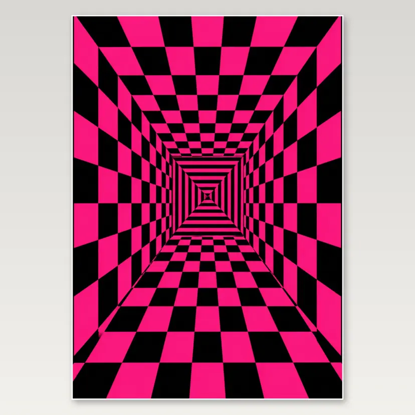 Pink Checker Infinity Tunnel A4 Poster