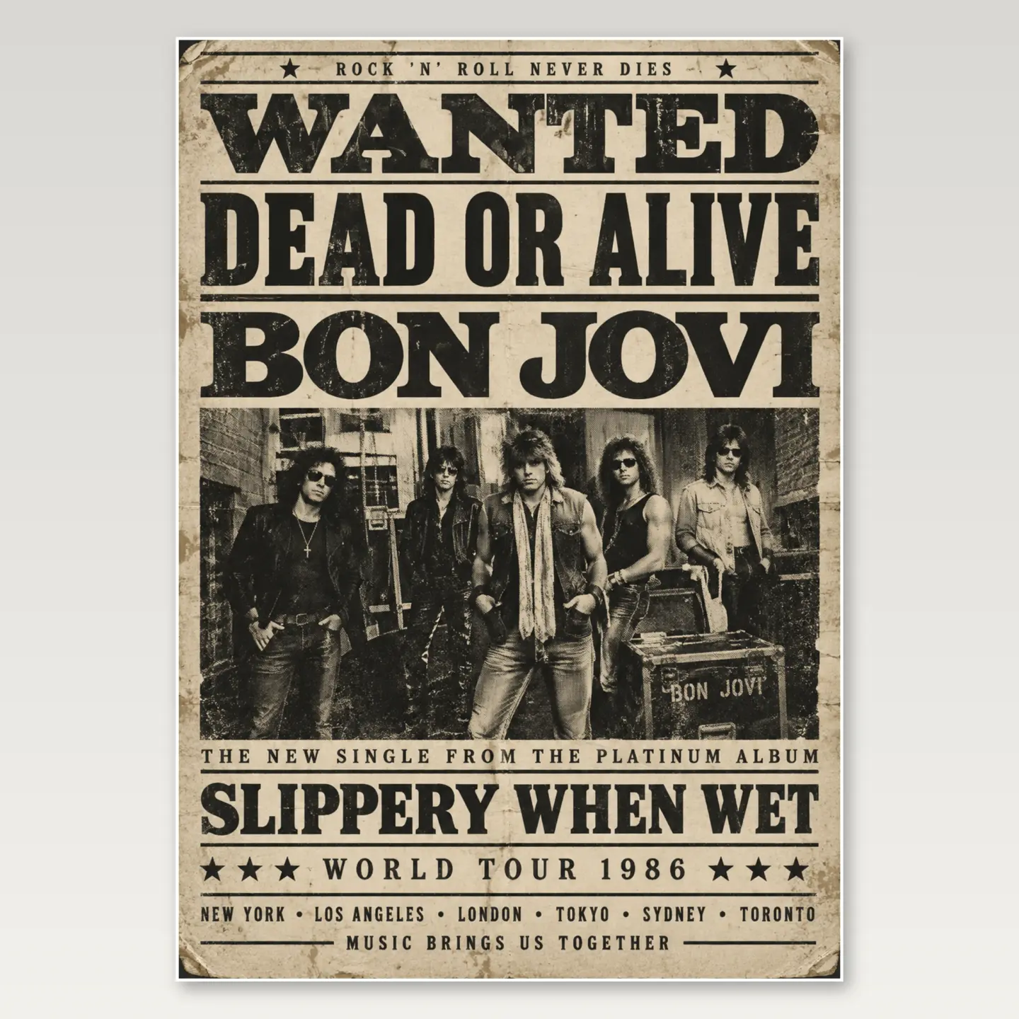 Wanted Dead or Alive Bon Jovi A4 Poster mockup
