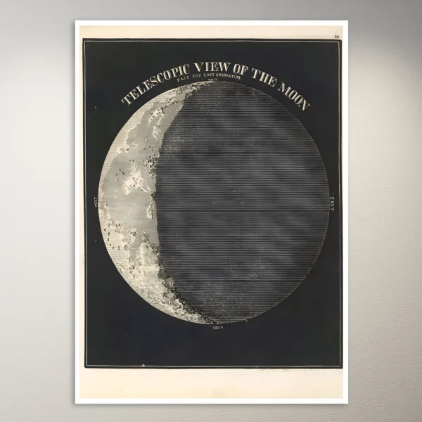 Telescopic view of the full Moon. Telescopic view of the Moon past the last quadrature. (1850) 2 Astronomy Poster