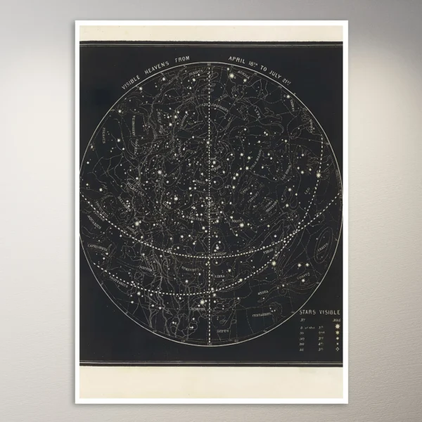 Visible heavens from April 18th to July 21st (1850) Astronomy Poster