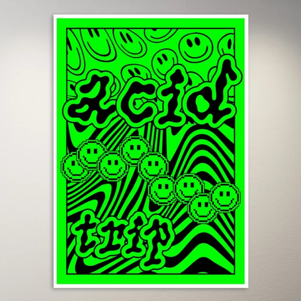 Trippy Art Poster | Neon Green