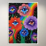 Trippy Art Poster  | Flowers with Trippy Eyes