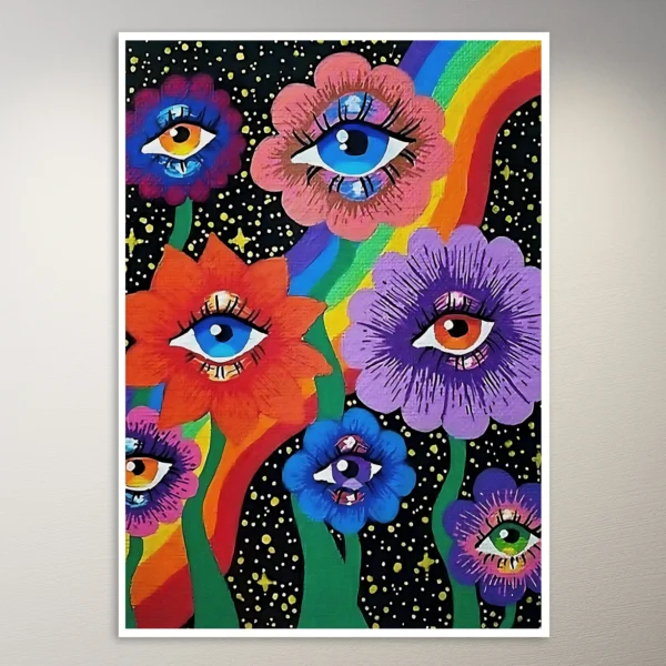 Trippy Art Poster  | Flowers with Trippy Eyes