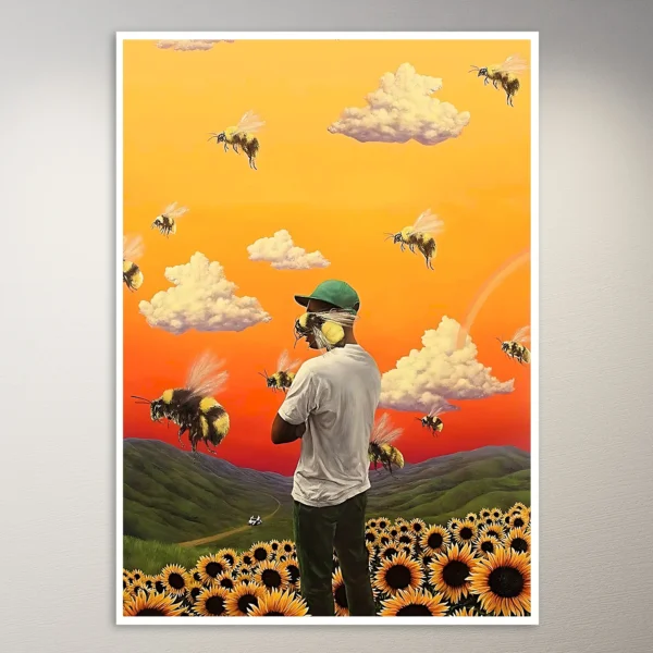 Aesthetic Boy in a field of Sunflowers | Aesthetic Poster