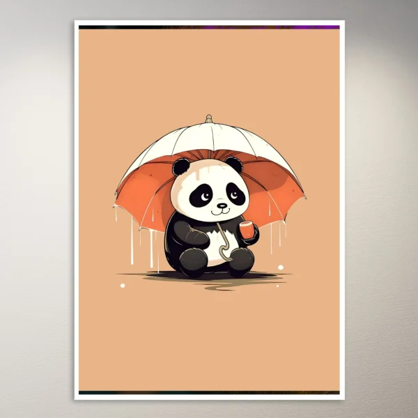 Panda sitting with umbrella Poster